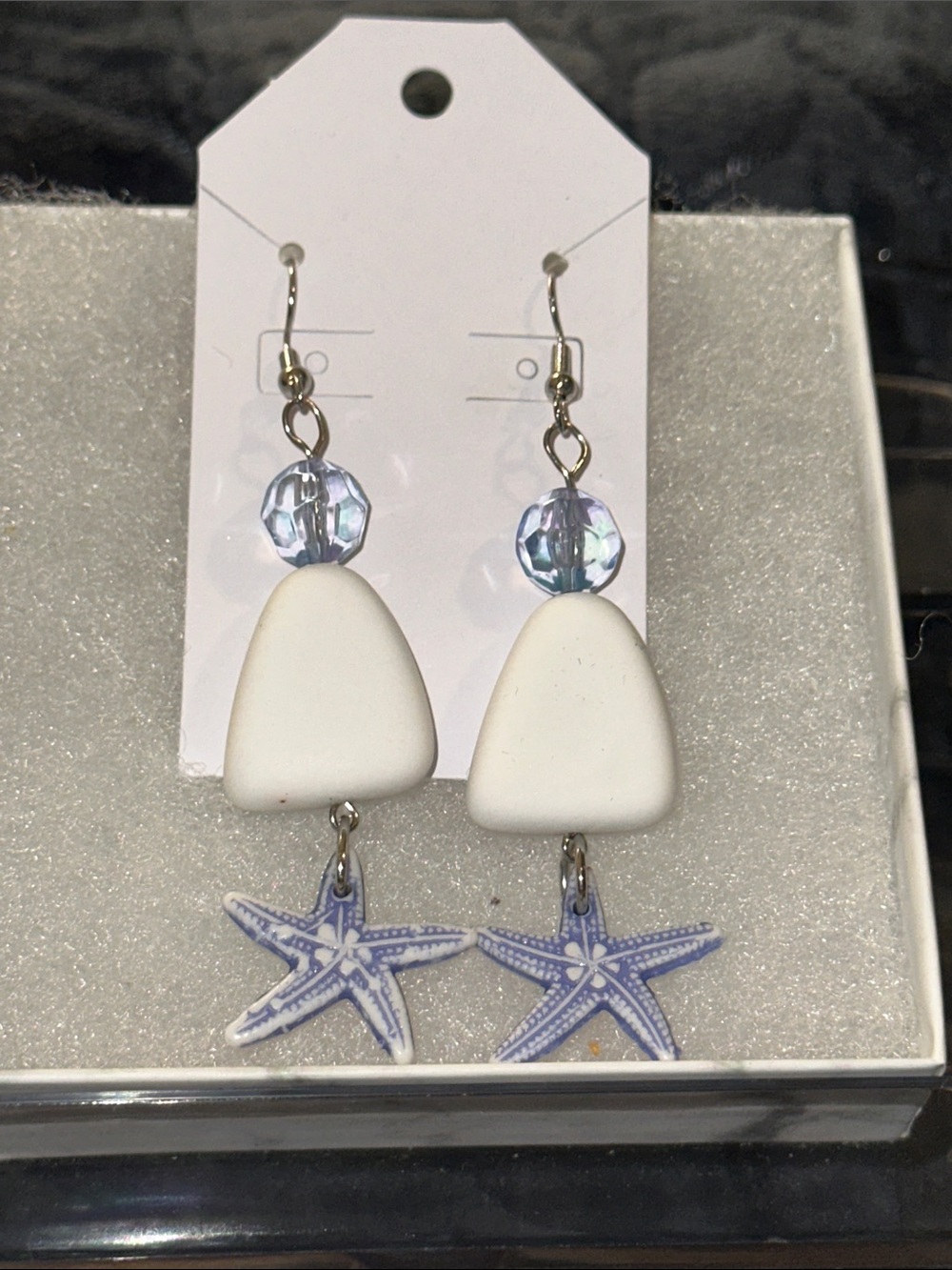 Handmade White & Light Purple Starfish Drop Earrings - Women's Jewelry